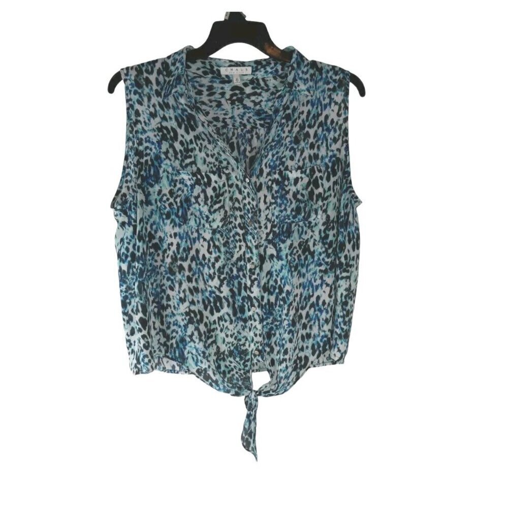 Chaus New York Women's Blue Top Sleeveless Tie at Front V-Neckline Size XL